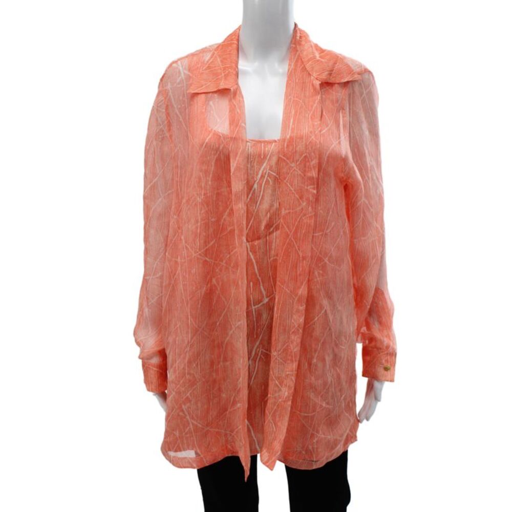 Escada Margaretha Ley Womens Silk Geometric Tunic Orange Longsleeve Size 44